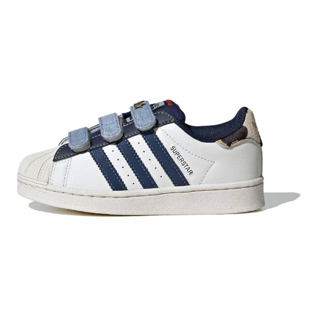 Adidas Originals Superstar Synthetic Leather Fabric Lightweight Comfortable Durable Low-Top Kids Skate Shoes Kids Sneakers White Blue IH3290