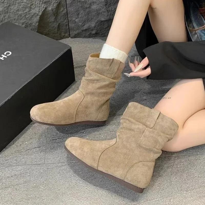 Flat Bottomed Stacking Boots for Women's Spring Autumn Single Shoes 2024 New Soft Soled Midsole Short Boots Women Shoes