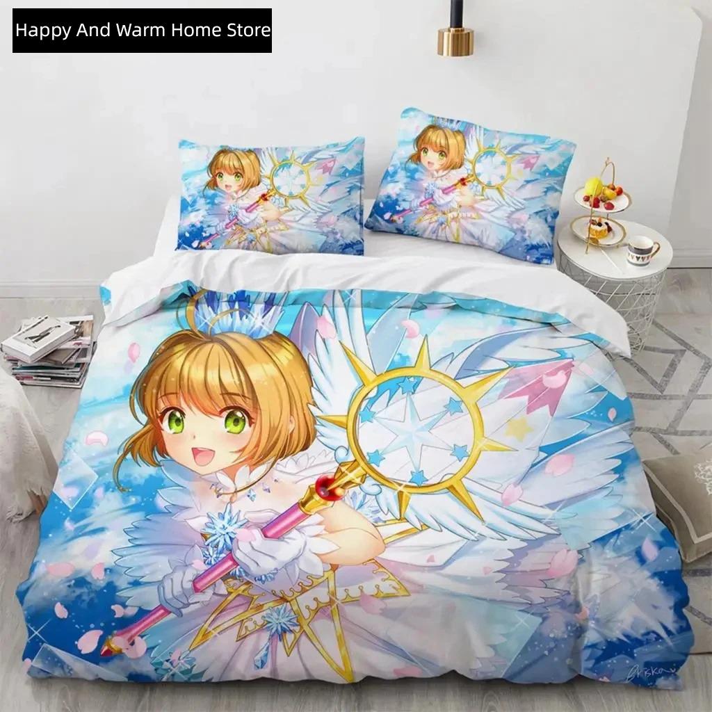 Anime Cardcaptor Sakura Beding Set,Soft Duvet Cover Warm Comforter Bed Linen Set Comfortable Quilt Cover Pilowcase,King Quen Twin Sized Dimensions