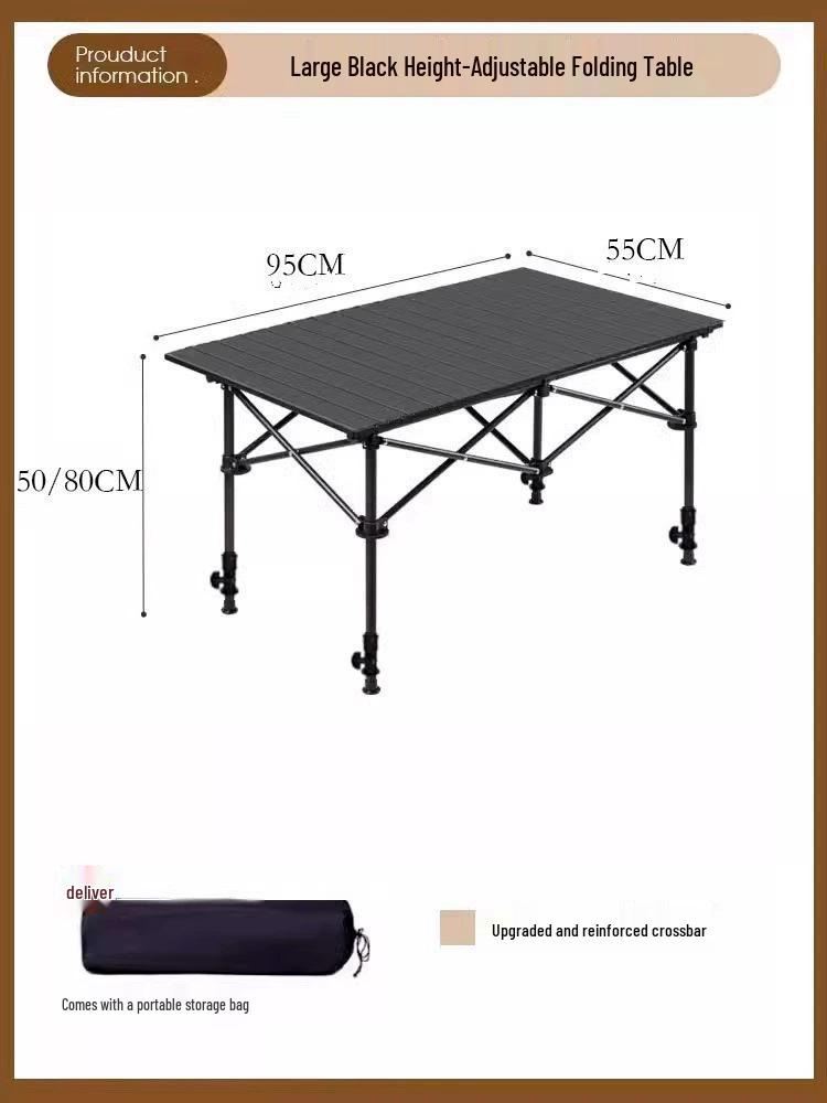 Height-Adjustable Outdoor Picnic & Camping Table - Folding Roll-Up Design