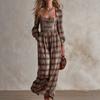Abbigliamento donna europeo e americano autunno e inverno abito a scacchi rétro a svasatura temperamento elegante scollo a V abito stile francese