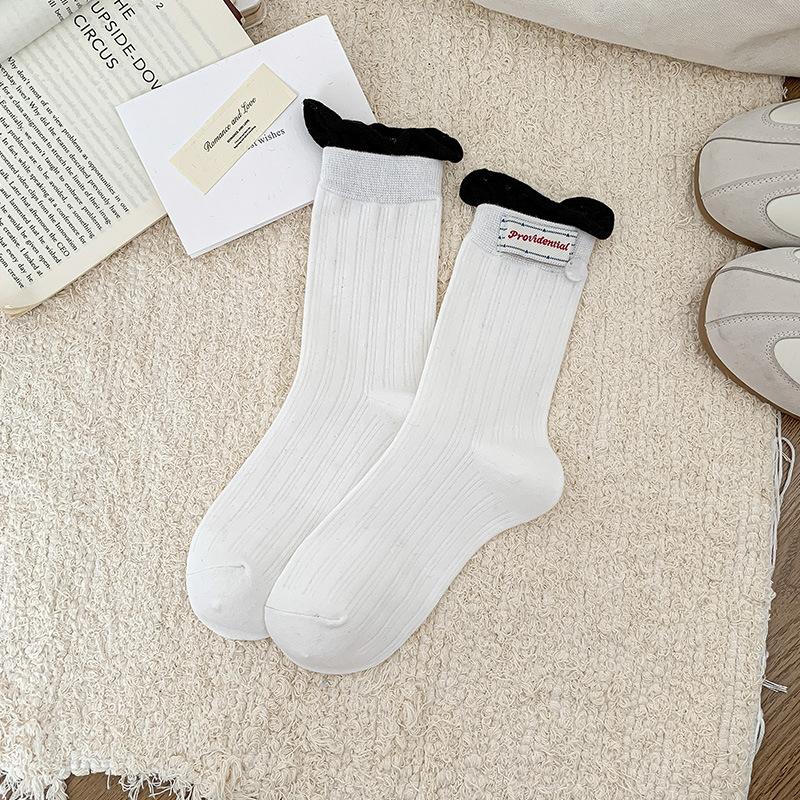 

Ladies Spring and Autumn All Kinds of Sweet Matching Color Lace Button Letter Cloth Logo Tube Pile Socks 1 pair белый
