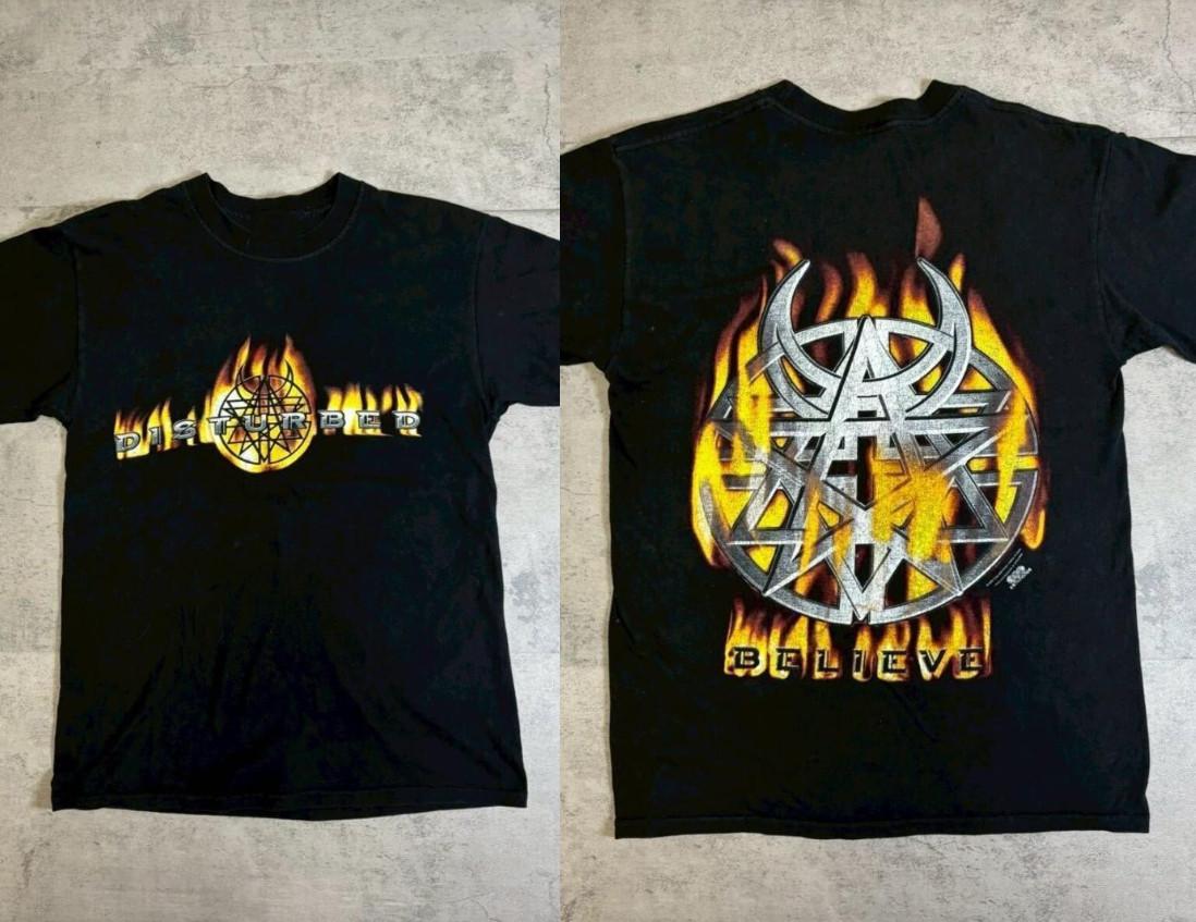 Disturbed Band T-Shirt Black Believe Tour Vintage Rock Tee EG368 S