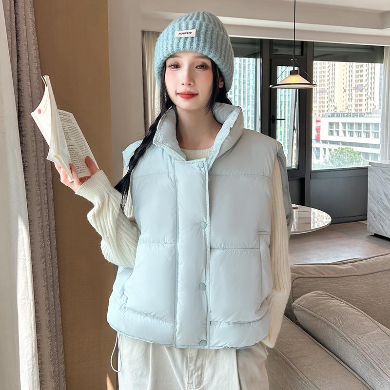 

Ветрозащитный хлопковый жилет с воротником-стойкой женский короткий осенне-зимний новый женский хлопковый жилет без рукавов XXL небесно-голубой