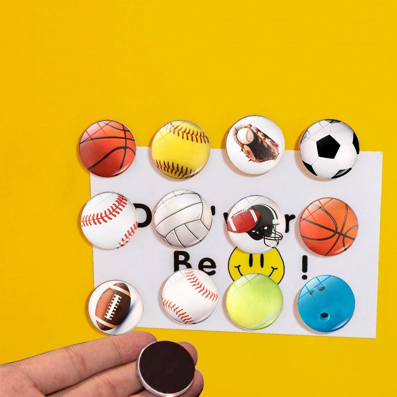 Stylish Basketball Soccer Volleyball Crystal Glass Fridge Magnets 25mm Decorative