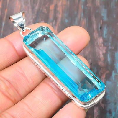 Ciondolo gioielli fatti a mano in argento sterling massiccio 925 con pietra preziosa topazio azzurro svizzero