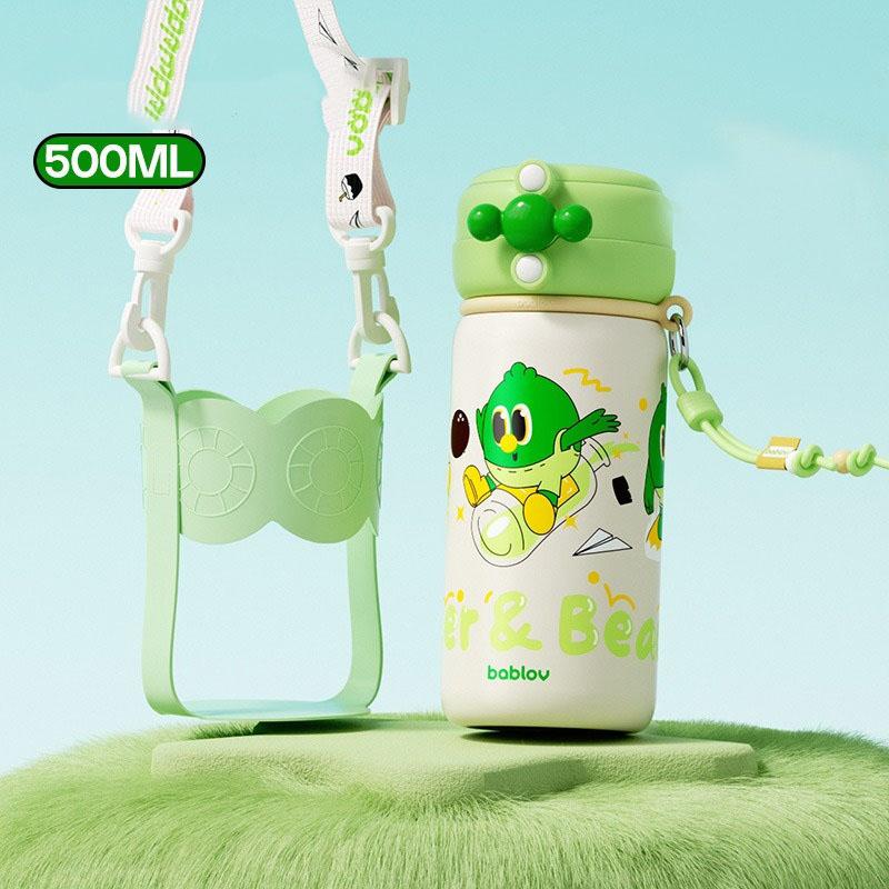 

Детская термокружка Bablov с соломинкой и ручкой, термос, вакуумная фляга для студентов, портативная кружка из нержавеющей стали для детей 500ML