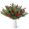 Greenery Leaves Fake Cedar Pine Red Berries Natural Looking Lifelike Faux Pine  Home Decoration