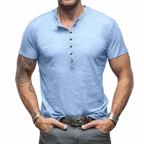Summer Men's Casual Men's Tops Classic Men's Henley Shirt Bamboo Cotton Pure Cotton Short Sleeve T-Shirt Cool Feeling