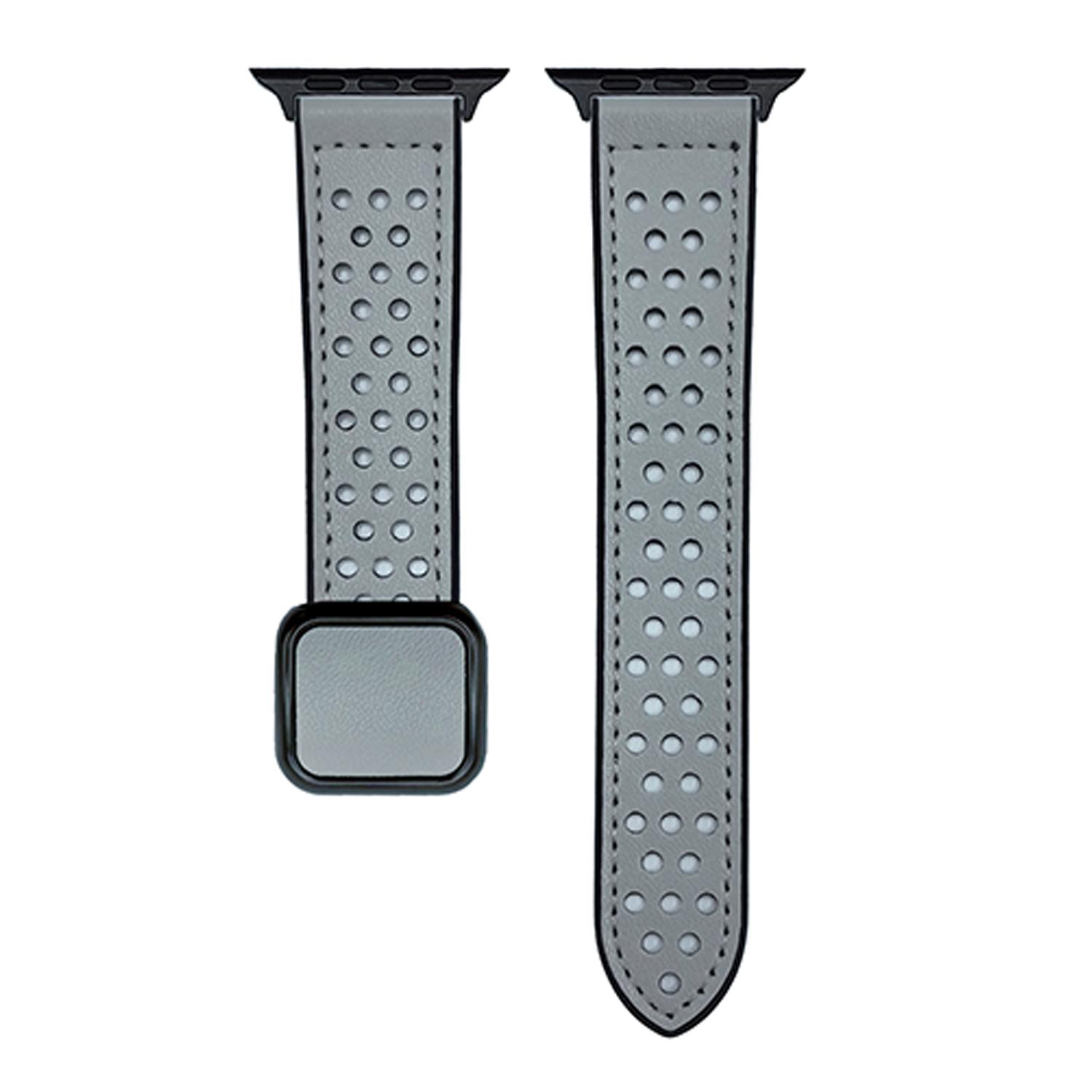 

Watch Band For Apple Watch Series 10 9 8 7 SE 6 5 4 3 2 1 42mm 41mm 40mm 38mm Square Magnetic Buckle Perforated Silicone Strap Fog Grey