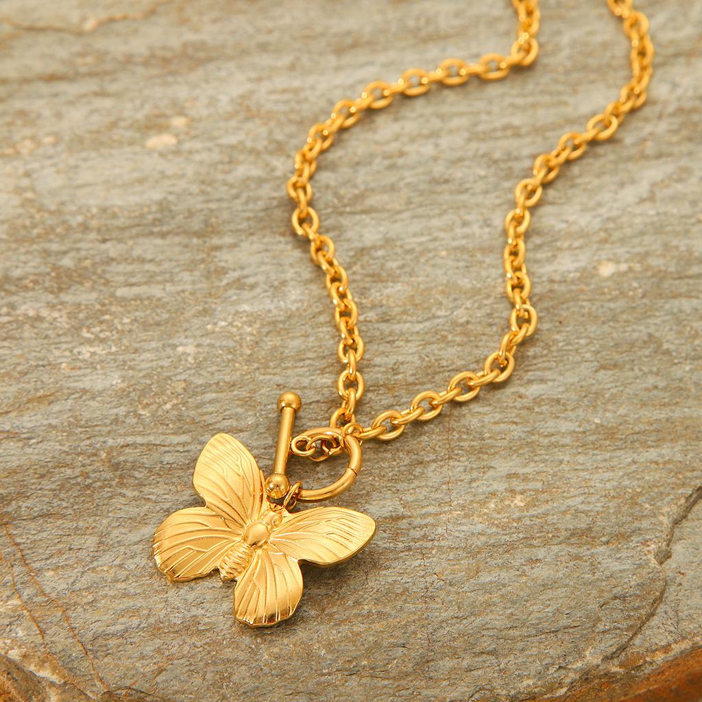 Titanium Steel Bead Chain Necklace with Butterfly Pendant Elegant Jewelry for Women