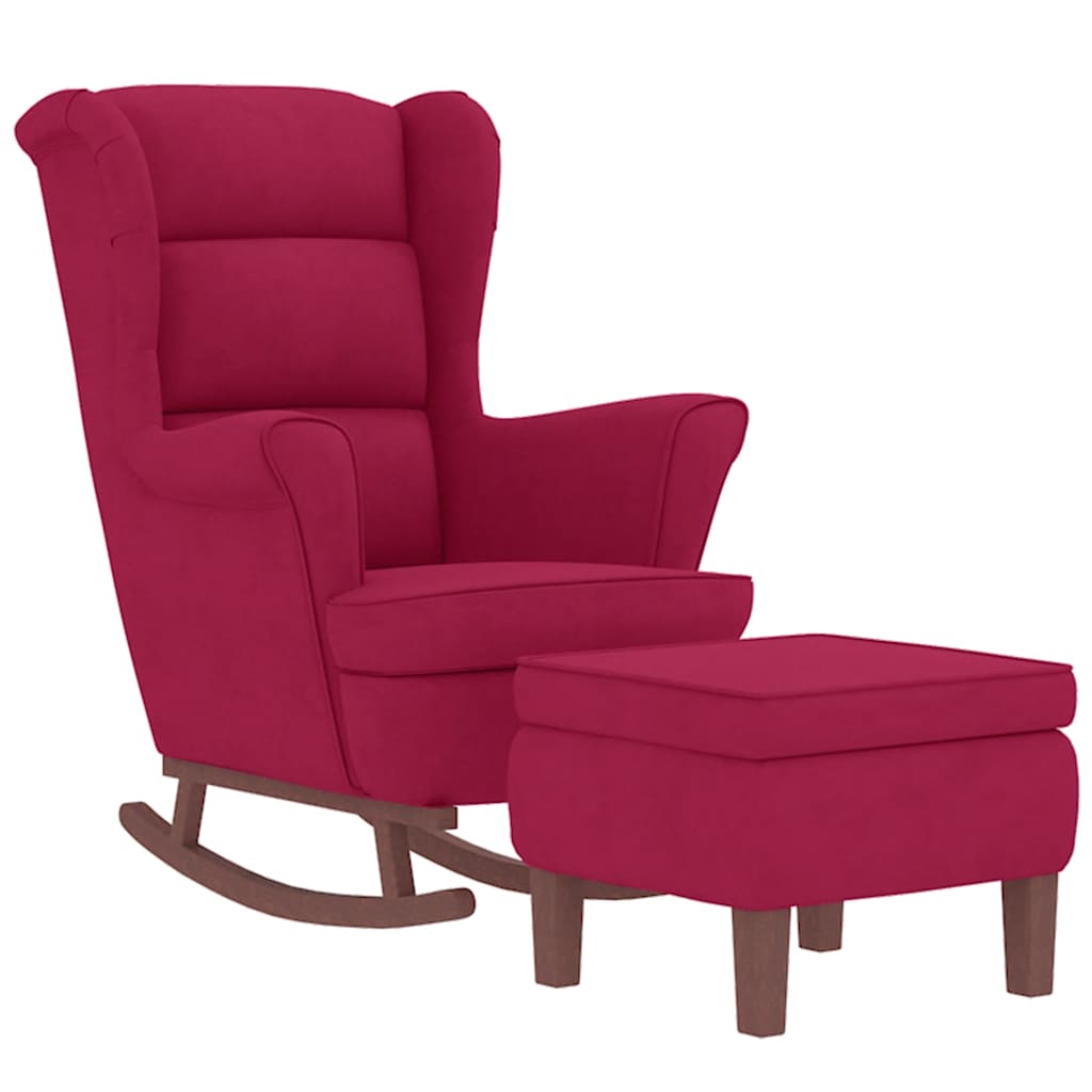 Rocking Chair Armchair in Burgundy Velvet and Solid Wood