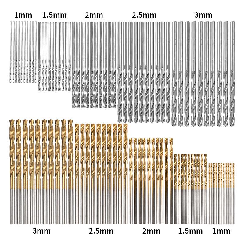 50-Piece Titanium-Plated Twist Drill Bit Set, 1-3mm, for Electric Drills, Woodworking, DIY