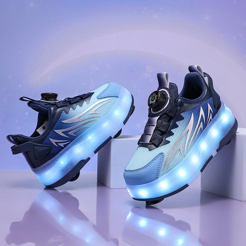 TUINANLE Barns Fritidssneakers Mellan Till Student Utomhus Led Fyrhjuliga Rullskridskor Självlysande Sneakers Skateboard USB-laddning