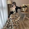 2026 Spring Floral Spaghetti Strap Dress - French Retro Hepburn Style, Elegant Two-Piece Set for Women