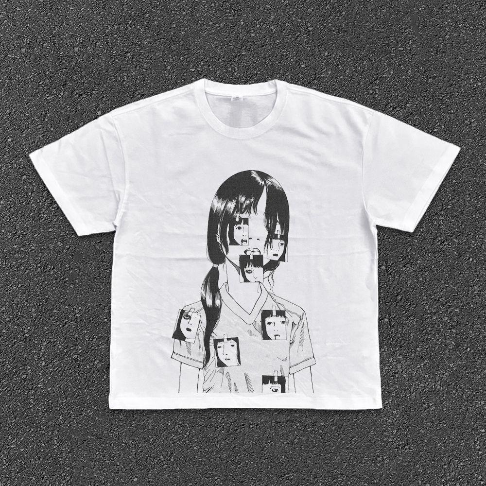 

American Retro Heavyweight 2025 New Style Vintage College Style Pure Cotton Heavyweight Short-sleeved with Vintage Illustration 4XL