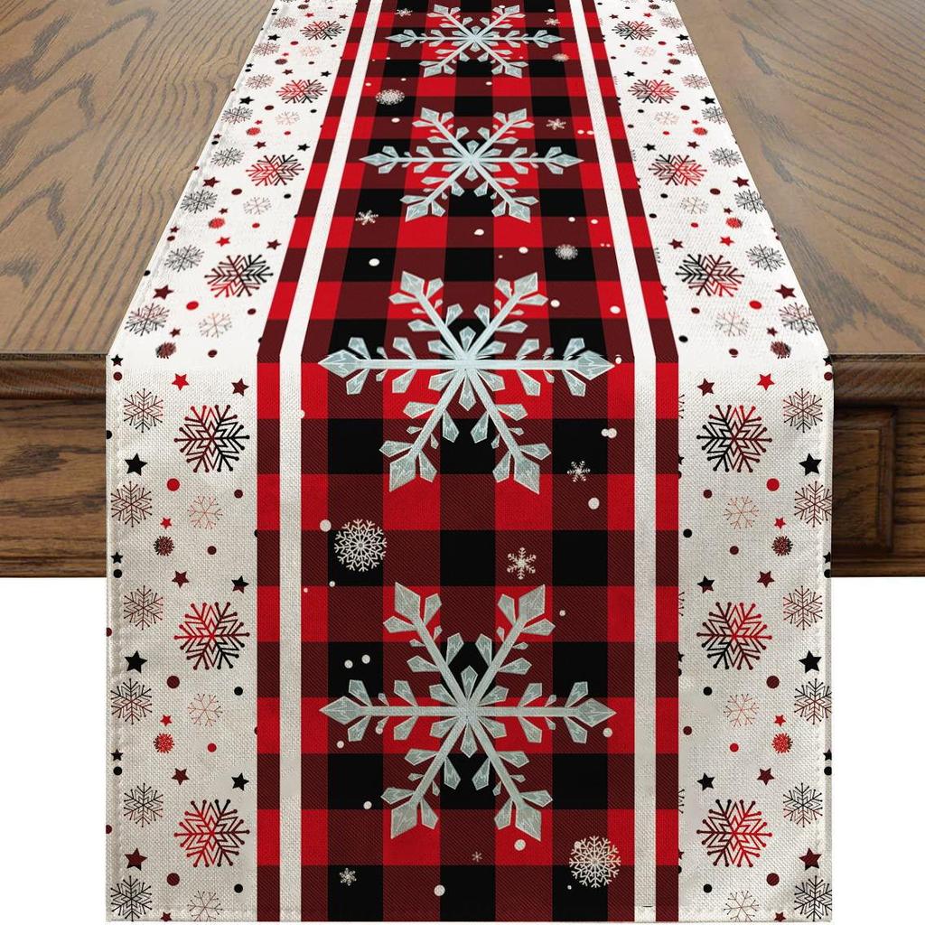Cross-Border Christmas Linen-Textured Table Runner - Long Rectangular Holiday Dining Decoration