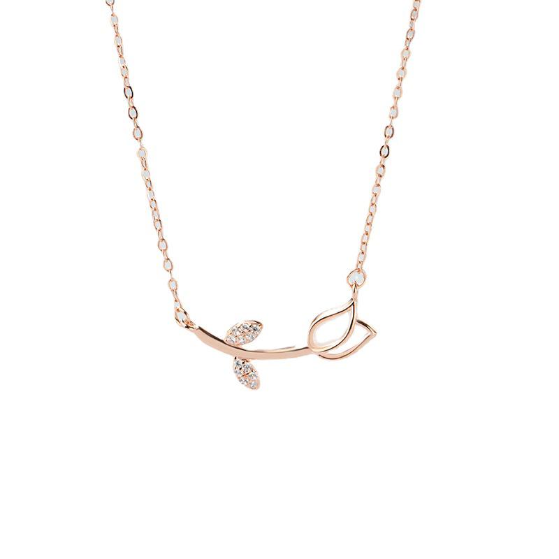 S925 Sterling Silver Tulip Necklace with Inlaid Cat's Eye Stone - Korean Mori Style Literary Pendant Choker for Women