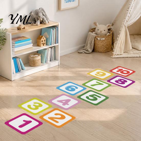 PVC Wall Sticker Hopscotch Game Floor Sticker, 1-10 Number Self-Adhesive Decal, Waterproof for Home Kindergarten Classroom Indoor