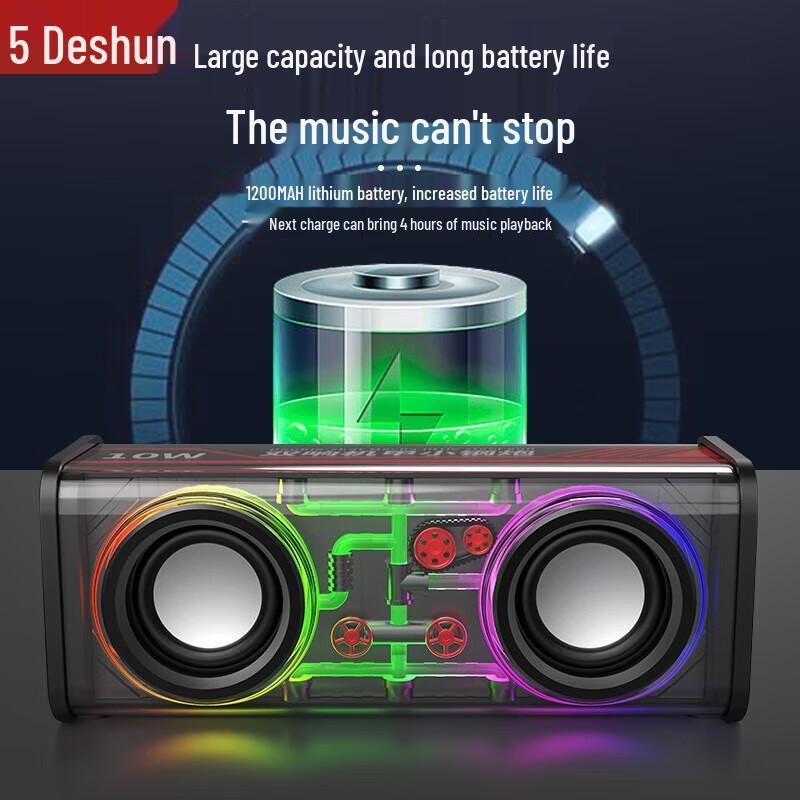 DESHUN Transparent RGB Bluetooth Speaker with Super Bass