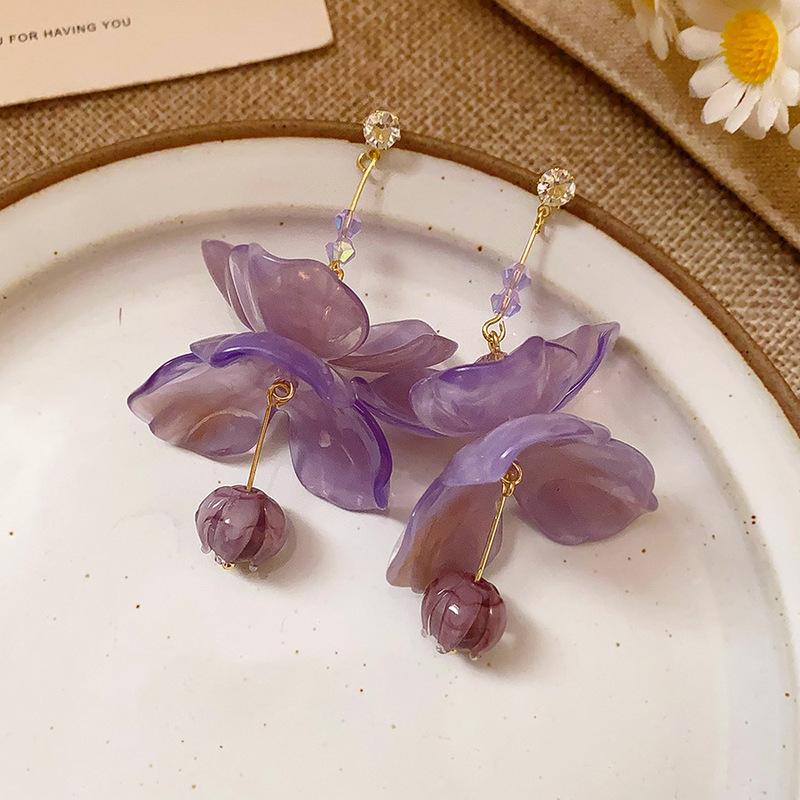 Chinese Glass Beads Flower Tassel Earrings for Women Sweet Style Versatile Drop Earring Elegant Beautiful Jewelry Friends Gift K