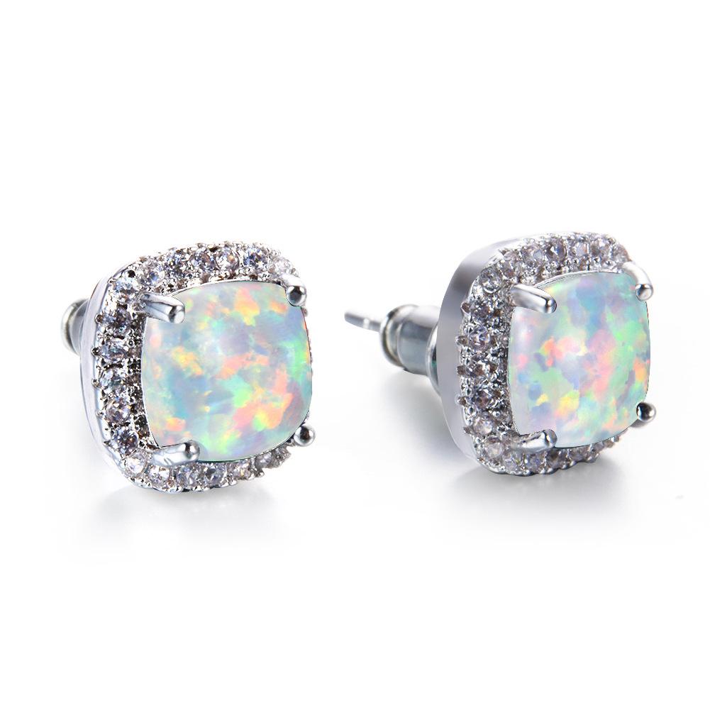 Luxury Female Yellow Pink Stone Earrings Fashion Silver Color Wedding Jewelry Vintage Double Stud Earrings for Women