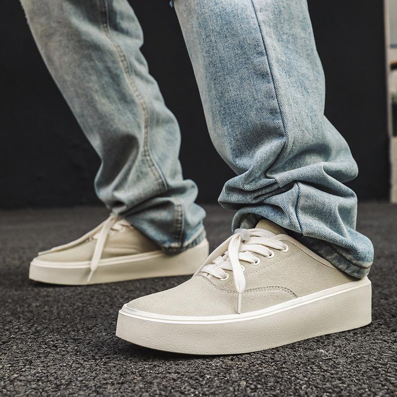 2024 New Small Crowd China-Chic New Canvas Fashion Breathable Casual Cloth Shoes Trend Versatile Low Top Half Slippers