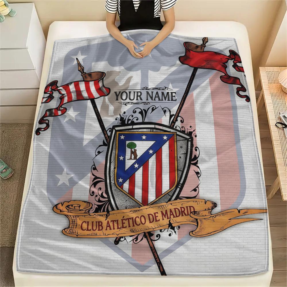 Custom Name Atletico Madrid Flannel Blanket, High Quality Comfortable for All Seasons, Home Decor, Warmth and Comfort