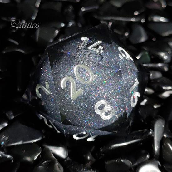Mehrseitige Harzwürfel Flüssigkern Scharfe Kante 20 Seiten Gold-Silber-Farbe Nummer Polyedrisch Treibsand Mehrseitig D20 RPG Brettspiel Requisite Handgefertigt
