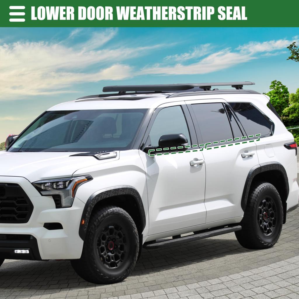 Motoforti Window Weatherstrip Trim Seal Belt for Toyota Sequoia Part Numbers Black 2008-2020, Rubber, 681630C031/681640C031,