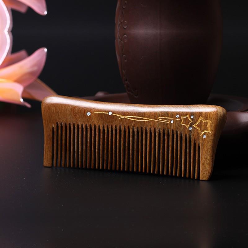 Creative Carved Green & Jade Sandalwood Gold-Painted Travel Comb for Men & Women