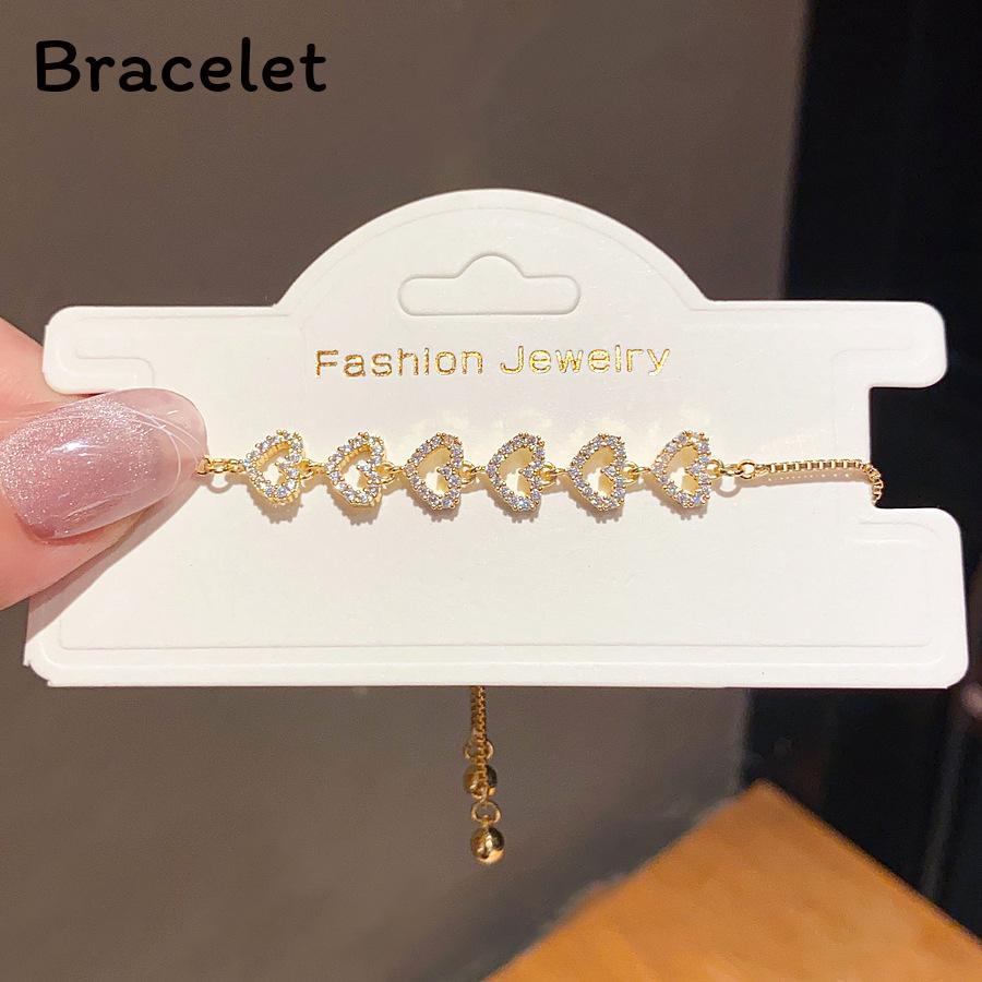 Женский модный браслет с позолотой и цирконами в форме сердца золотой