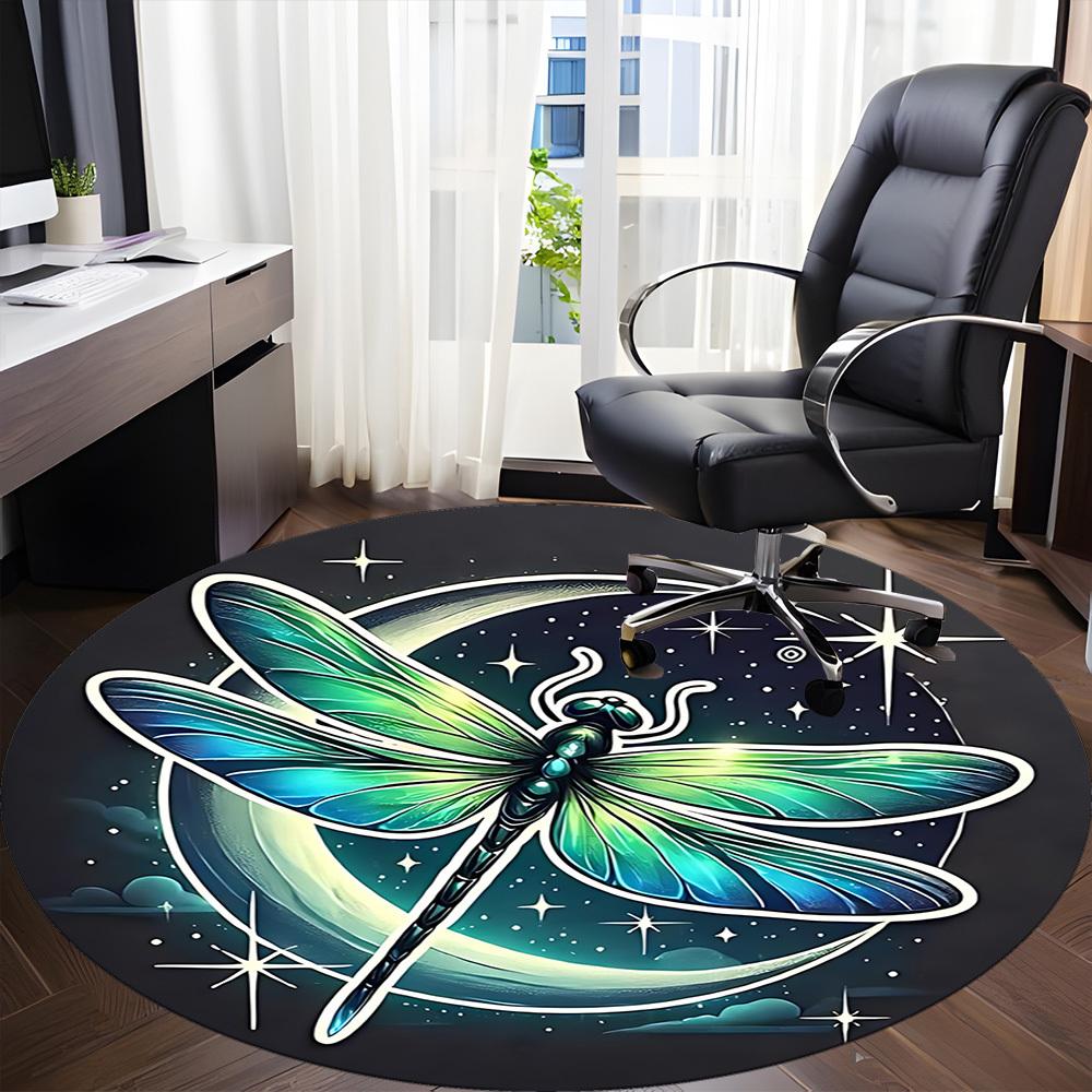 1PC Dragonfly Crescent Office Round Area Rug, Indoor Mat Suitable ForOffice, Under Office Chairs Bedroom Living Room Home Decor, Room Deco, D072