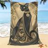 Egyptian Cat Print Beach Towel Black Cat Ethnic Print Quick Dry Sandproof Absorbent Towel for Summer Beach Travel Vacation