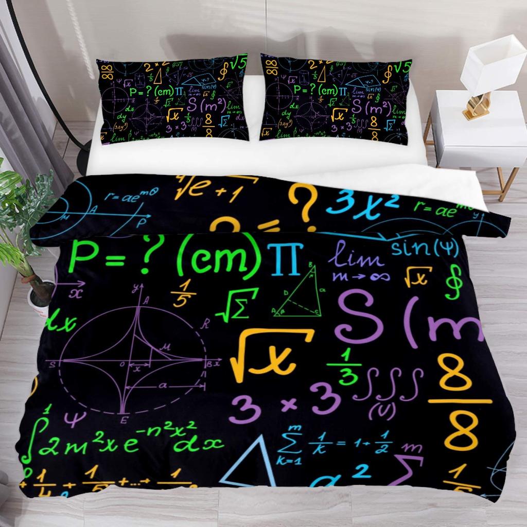 Sada povlaku na přikrývku s matematickou rovnicí Velikost Full Vzor matematického vzorce Potisk Ložní sada 3 ks pro děti Vzdělávací povlak na přikrývku