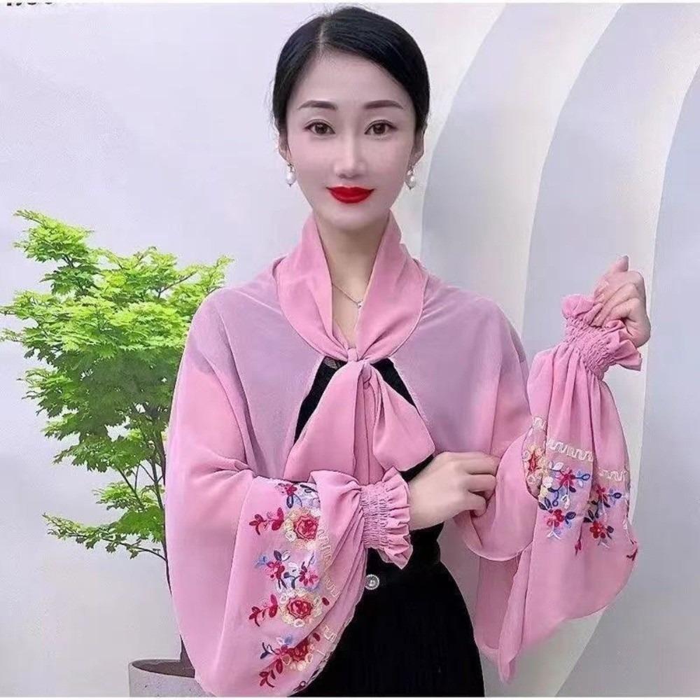 Long Sunscreen Scarf Embroidered Seaside Vacation Cloak Sweet Flower Shawl  Neck Decoration розовый