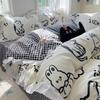 High-value Ins Lotus Leaf Lace A-type Washed Cotton Quilt Cover Skin-friendly Bed Sheet Four-piece Set Dormitory Bedding