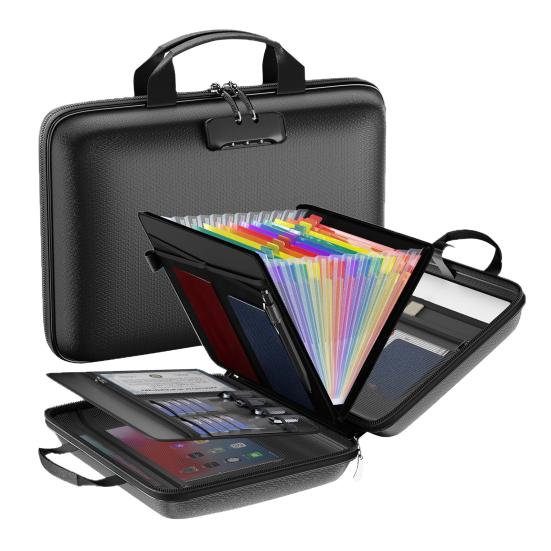 Fireproof File Organizer with Lock Hard-Shell Document Box with 13 Pocket Portable Accordion File Folder for Home Office Travel