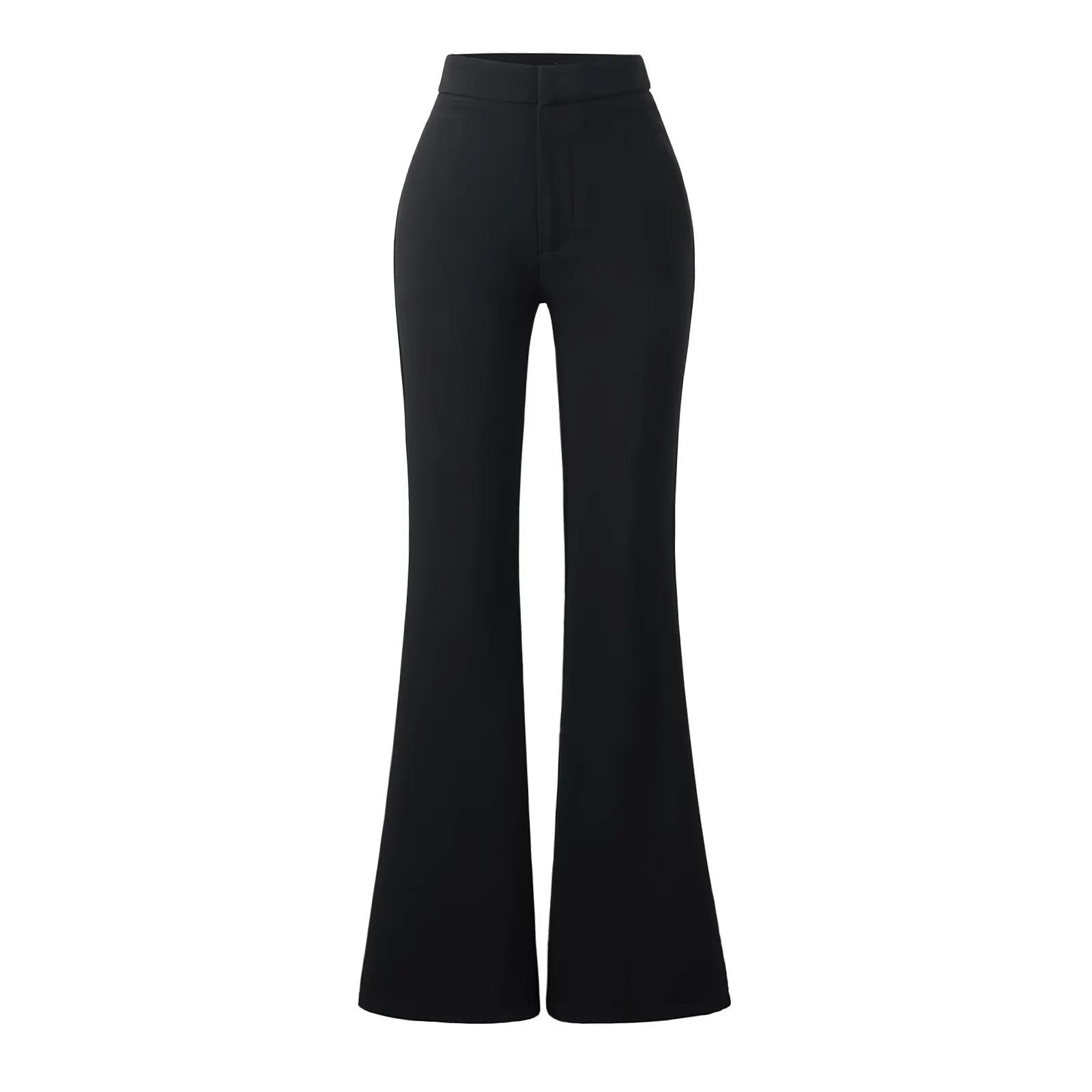 

Women s High Waist Black Micro-Flare Pants - 2025 Autumn Collection, Slimming, American Casual Floor-Length Drape Style Large