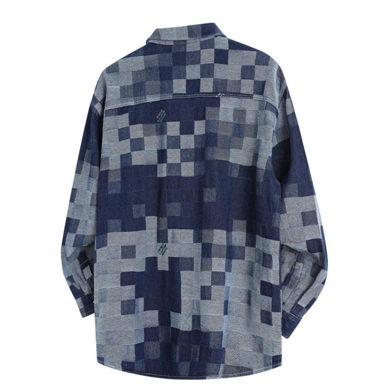 Versatile Coat Minimalist Plaid Men's Long-sleeved Shirt 2026 Autumn Denim Lapel Loose Men's Casual Jacket Jacket Men's Breathable Work Casual Jacket