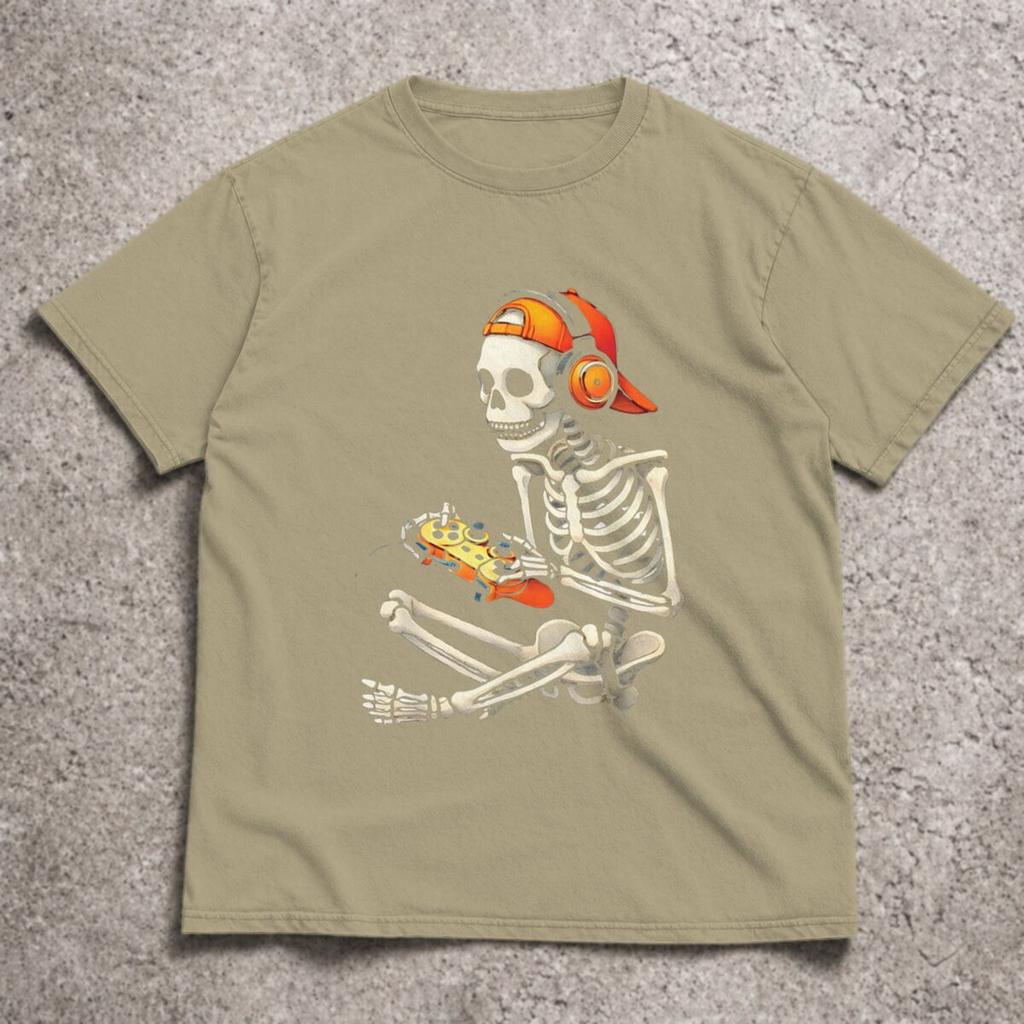 Halloween Skelett Gamer T-Shirt Videospiel Jungen Unisex T-Shirts T-Shirt Klassische Coole T-Shirts Oberteile Runde Kurzarm T-Shirts Oberteile