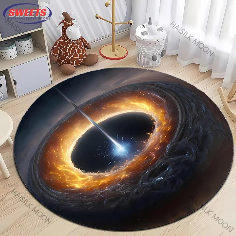 3D HD Cosmic Black Hole Printed Round Rug, Chair Carpet,  Durable Non-slip Doormat Children Playing Mat Living Room Bedroom Rugs