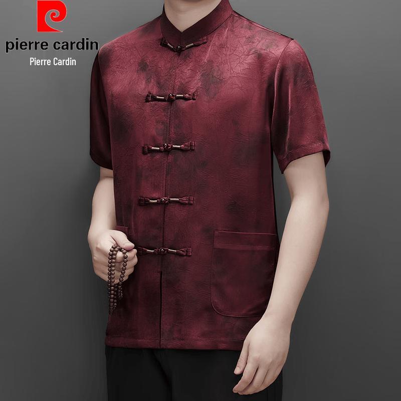 Pierre Cardin Men's Short-Sleeve Xiangyunsha Tang Suit Shirt