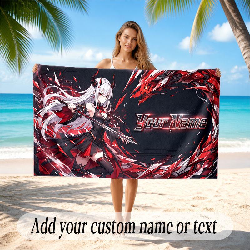 Dragon Theme Soft Beach Towel Personalized Custom Name Text Towel Portable for Beach Pool Travel