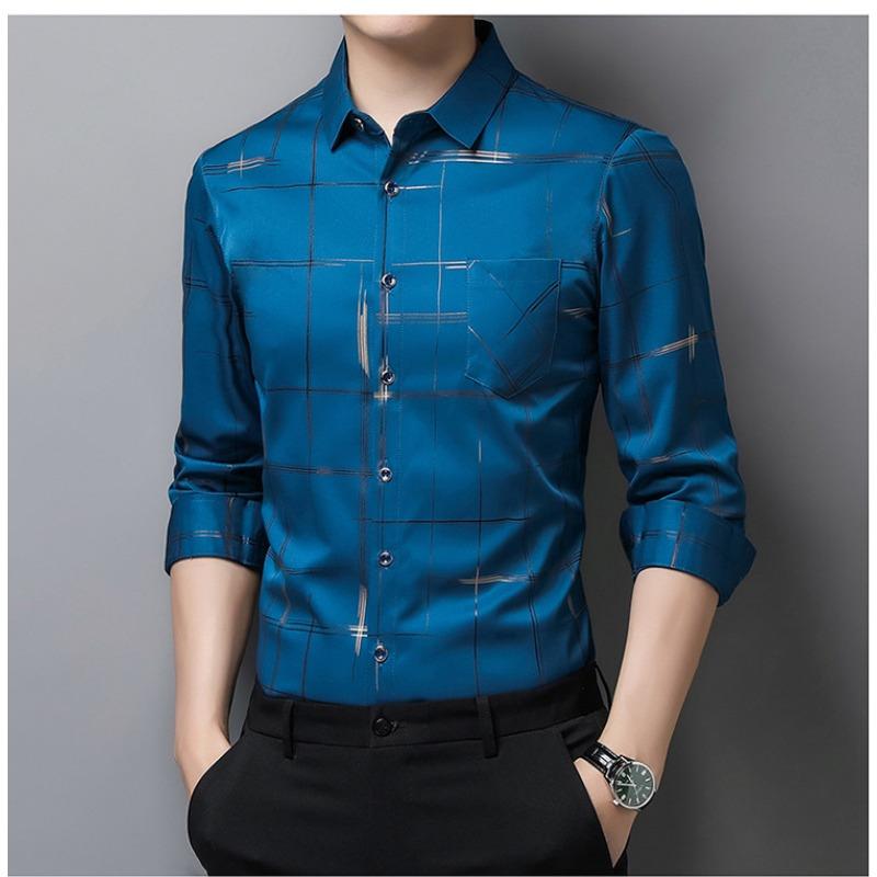 Men S Long Sleeve Turn Down Collar Striped Business Casual Dress Shirt