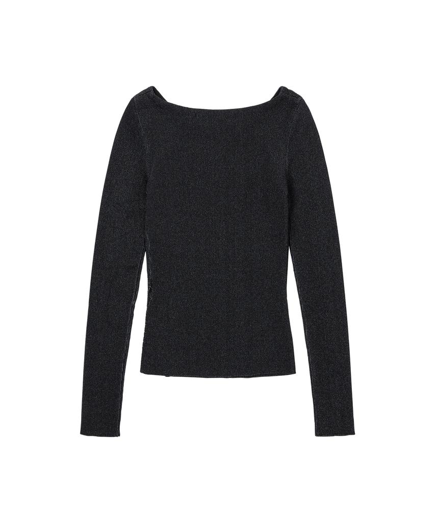 WELLBEING EXPRESS Embroidered Slit Knit Top Black