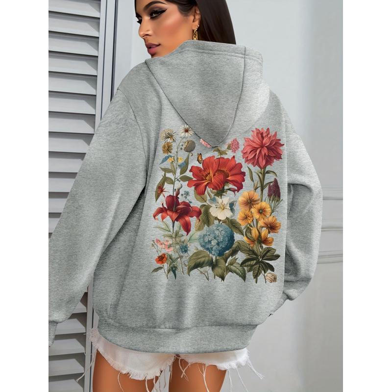 Retro Floral Women's Bohemian Plus Size Long Sleeve Hoodie - Spring/Autumn