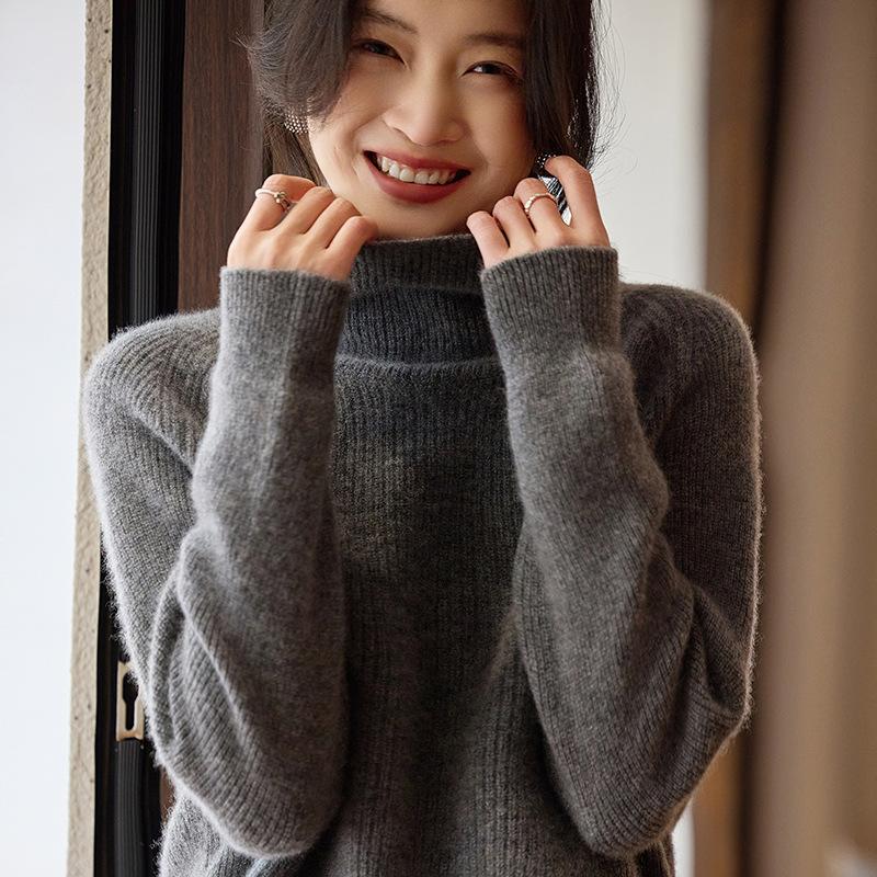 Spring New Turtleneck Sweater Knitted Sweater Wool Inner With Solid Color Loose Temperament Thin Wool Bottoming Shirt
