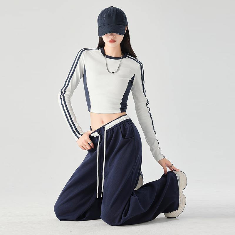 Damen Jogginghose mit weitem Bein, lockere, sportliche Freizeithose, Frühling, Herbst, Kordelzug, modisches Design, Jogginghose, hohe Taille, elastische Sporthose