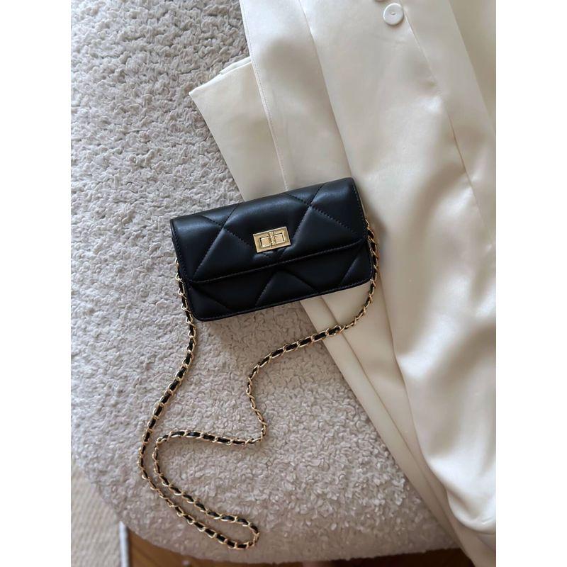 

Classic Style Silver Mini Shoulder Diamond Small Bag Black